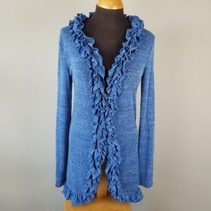 NWT: Tea n Rose blue ruffled cardigan, M